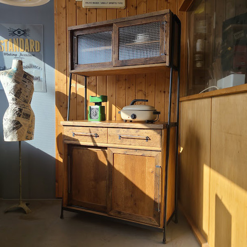 Cool Buck Cabinet 古材とアイアンのガラスキャビネット 棚