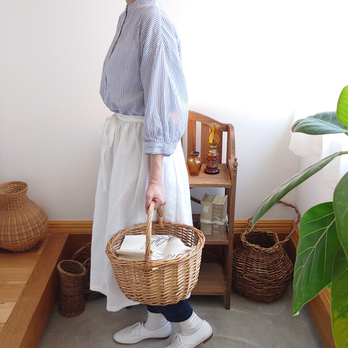 ゆれるギャザー前かけエプロン＊やわらかコットン【白】 エプロン