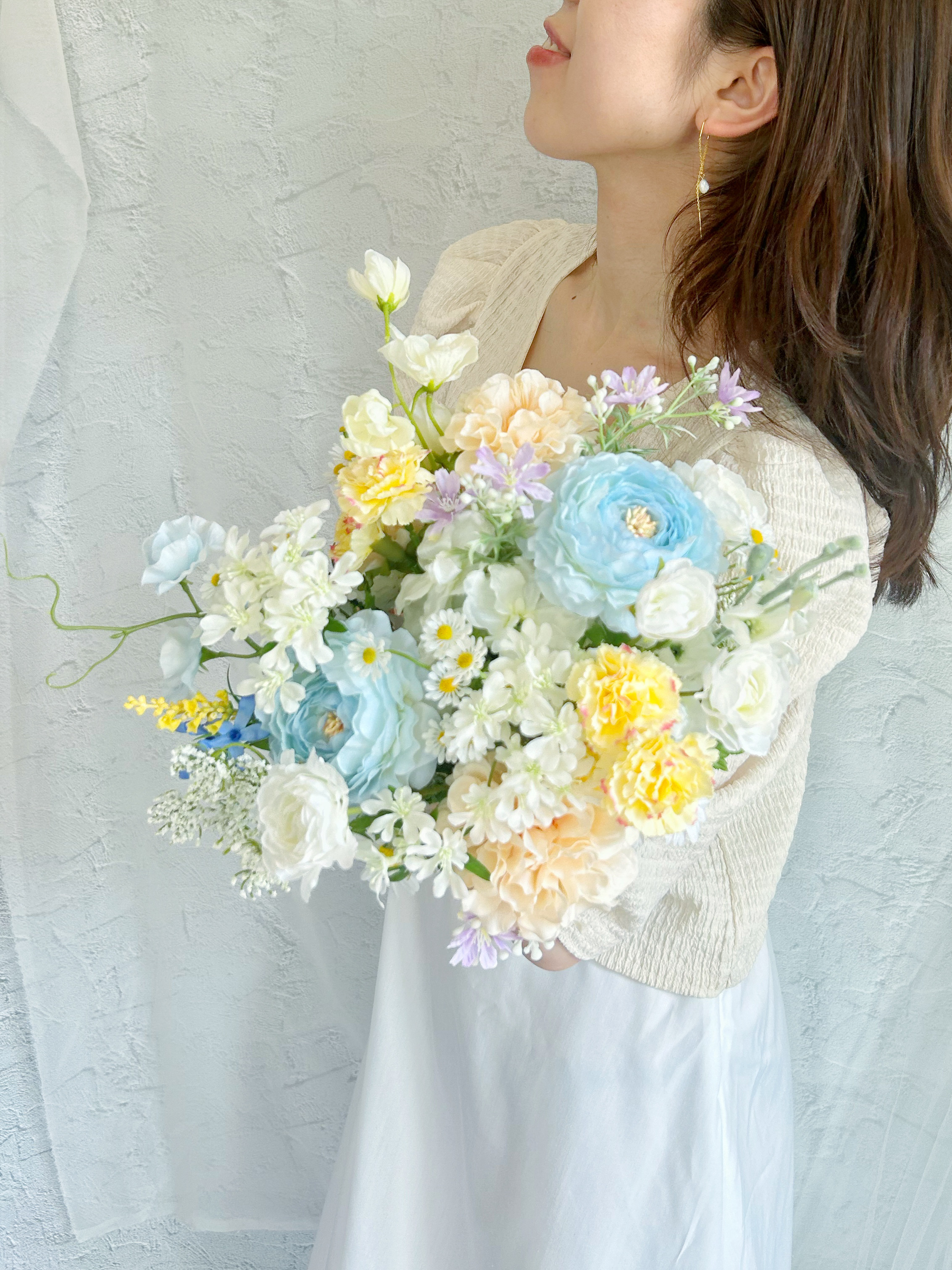 再販！受注生産♡パステルカラー海外風ロマンティックブーケ　ダリア　ラナンキュラス　カーネーション　ブートニア付