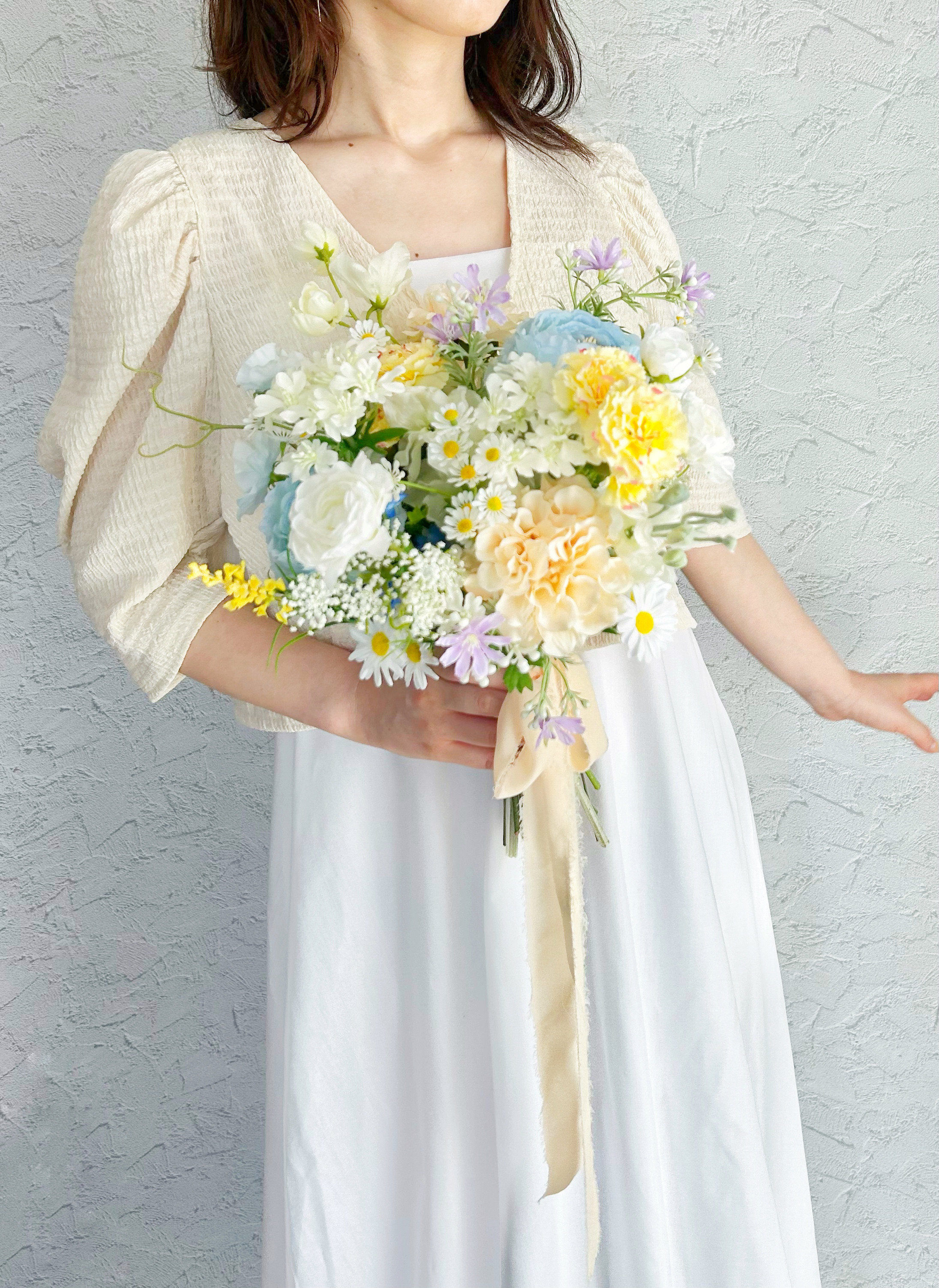 再販！受注生産♡パステルカラー海外風ロマンティックブーケ　ダリア　ラナンキュラス　カーネーション　ブートニア付