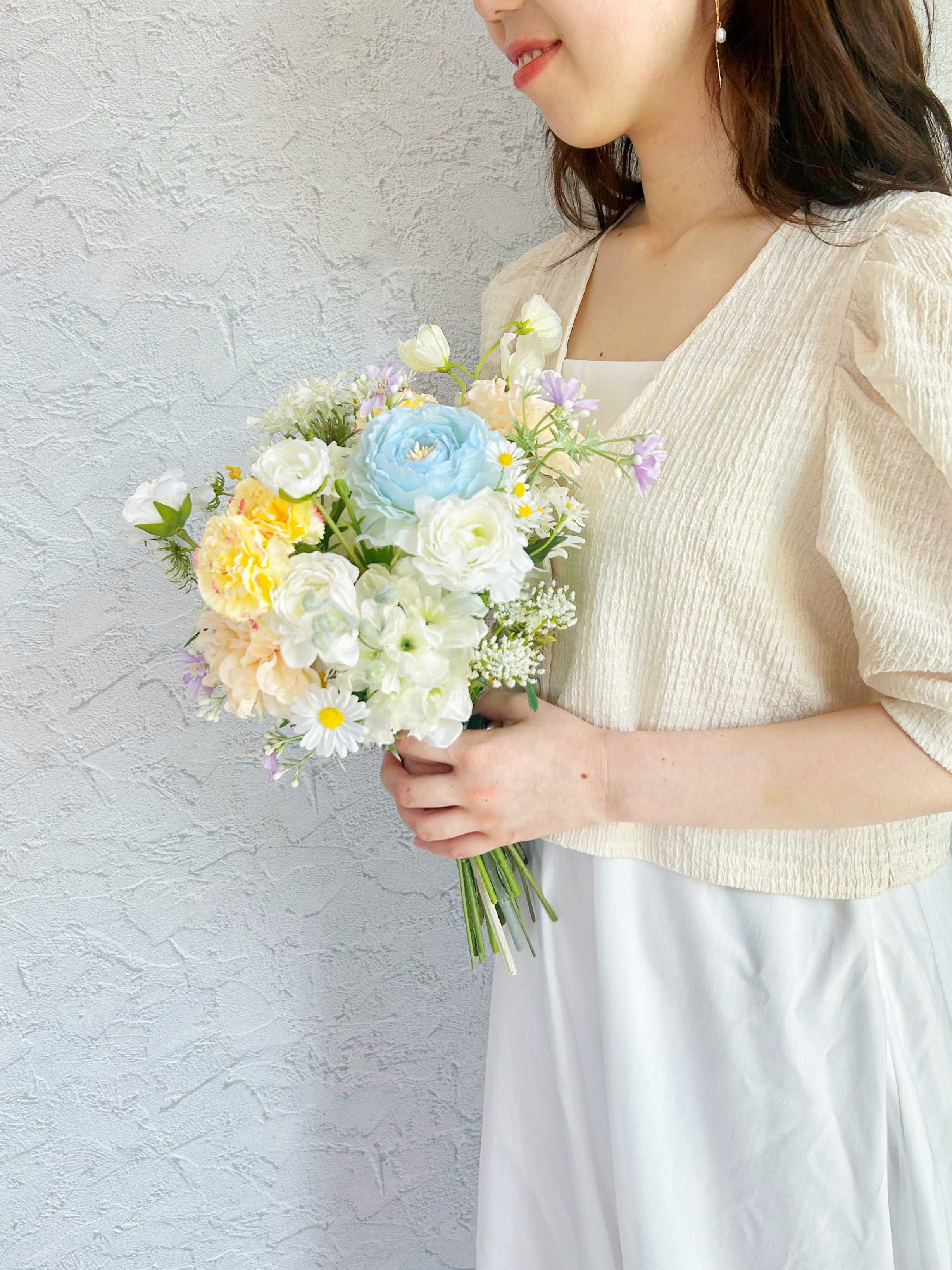 再販！受注生産♡パステルカラー海外風ロマンティックブーケ　ダリア　ラナンキュラス　カーネーション　ブートニア付