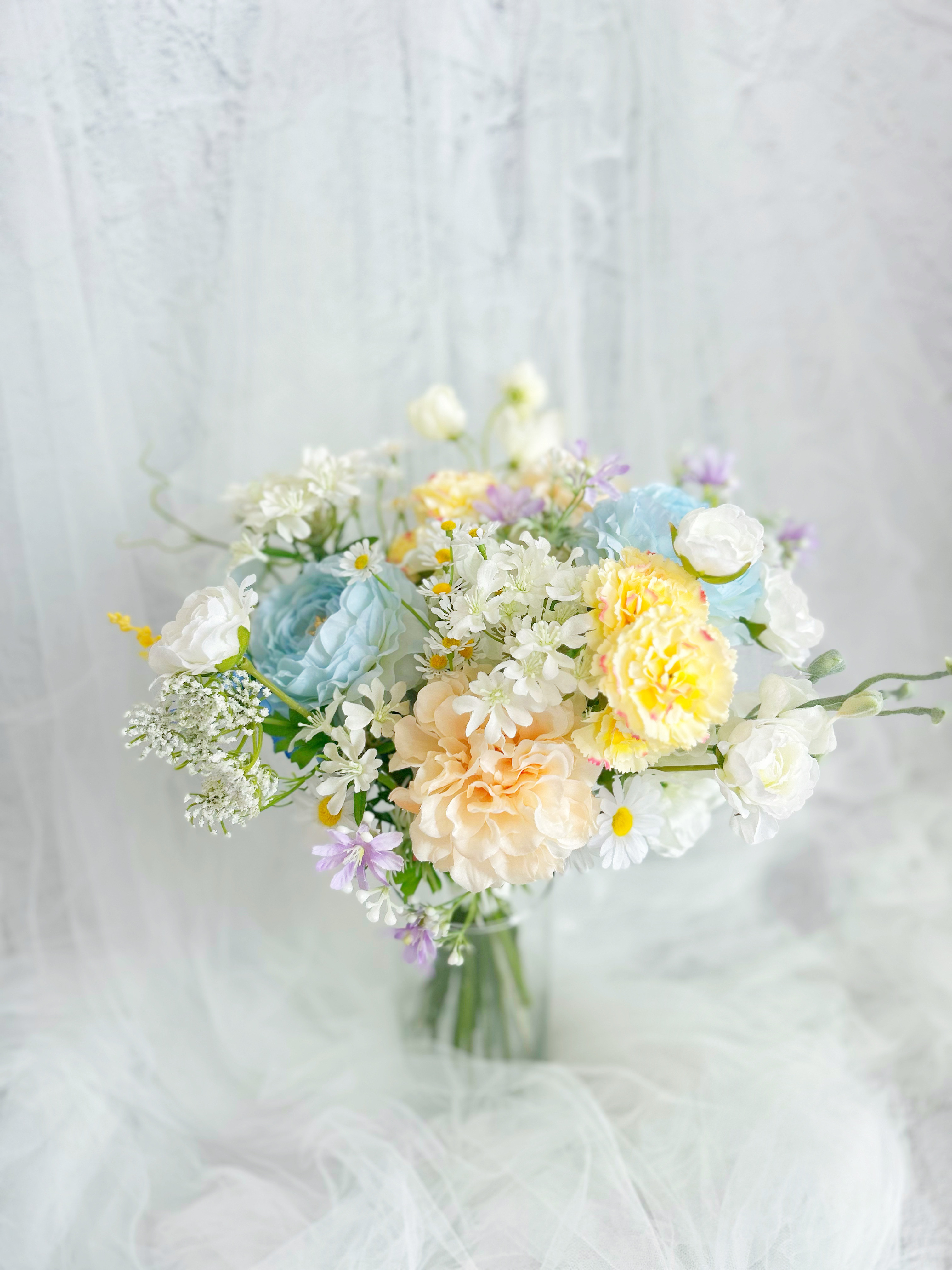 再販！受注生産♡パステルカラー海外風ロマンティックブーケ　ダリア　ラナンキュラス　カーネーション　ブートニア付