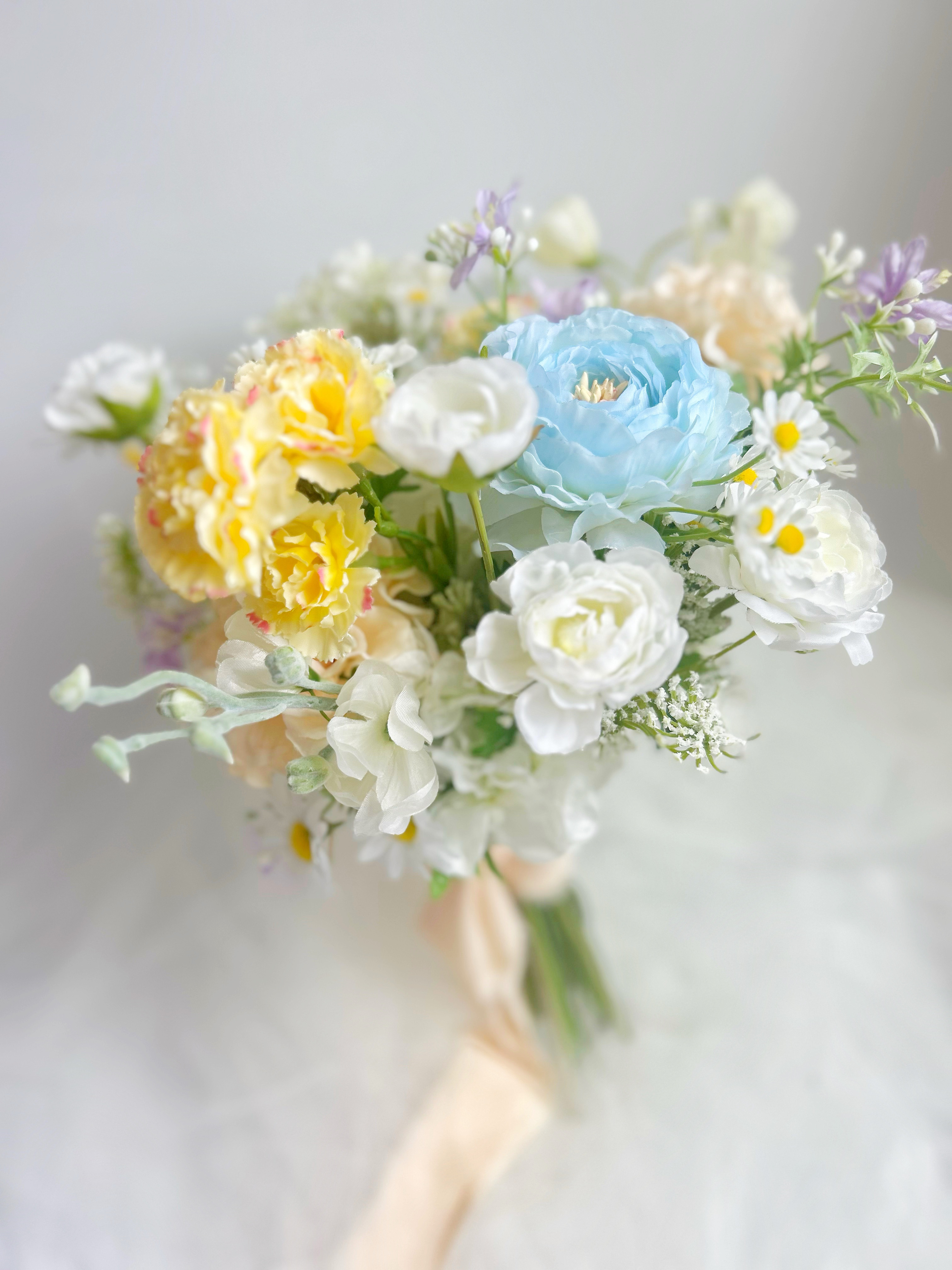 再販！受注生産♡パステルカラー海外風ロマンティックブーケ　ダリア　ラナンキュラス　カーネーション　ブートニア付