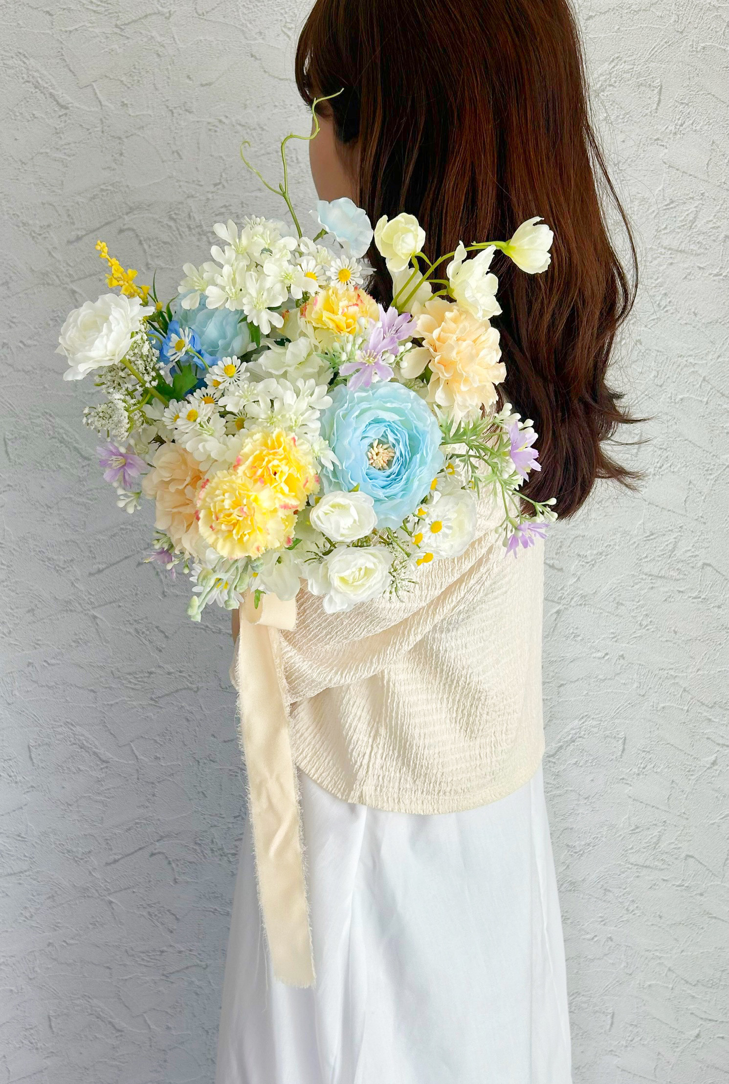 再販！受注生産♡パステルカラー海外風ロマンティックブーケ　ダリア　ラナンキュラス　カーネーション　ブートニア付