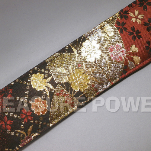 和柄ギターストラップ 扇面/赤-黒 京都西陣織 金襴生地 tiny