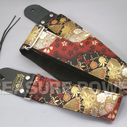 和柄ギターストラップ 扇面/赤-黒 京都西陣織 金襴生地 tiny products