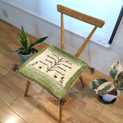ペルシャ ギャッベ ミニマット 39x39cm 生命の木 アイボリー 黄