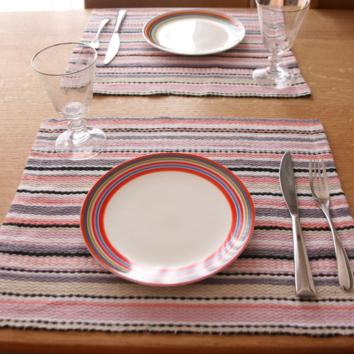 洗える♪北欧手織りのランチョンマット（グレーピンク） ランチョン