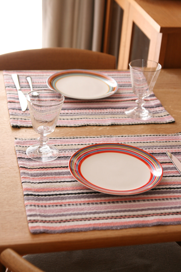 洗える♪北欧手織りのランチョンマット（グレーピンク） ランチョン