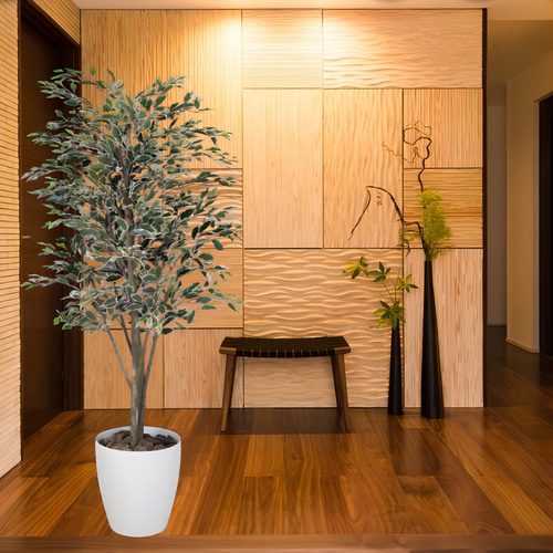 光触媒 人工観葉植物 フェイクグリーン ベンジャミンツリー斑入リ 1.6m 