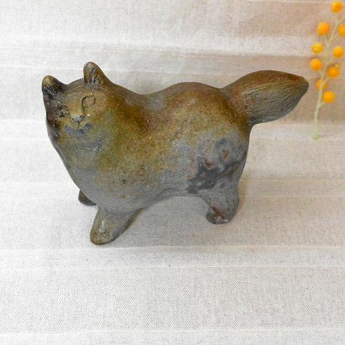 ネコちゃんの置き物 渋めカラー 茶色の猫 インテリア 手作り陶芸 ネコちゃんの置き物 渋めカラー 茶色の猫 インテリア 手作り陶芸