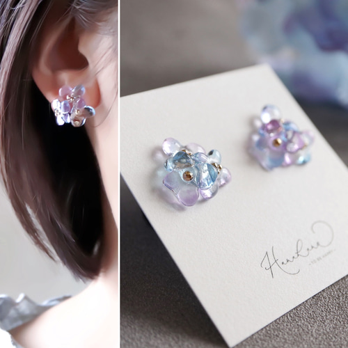 ☆Gさん専用♡煌めきシリーズ ピアス イヤリング 煌めく紫陽花ピアス/イヤリング ピアス（スタッド・一粒） hanahana