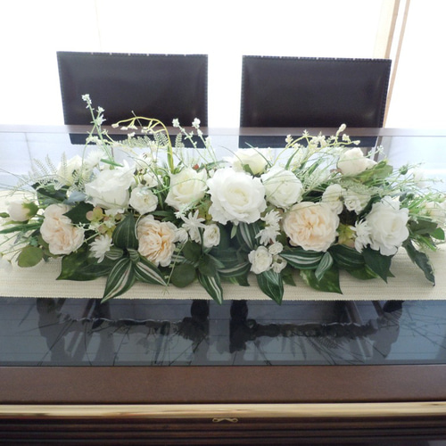 ◇ナチュラル ホワイト＆グリーン 90cm テーブル装花◇ウエディング