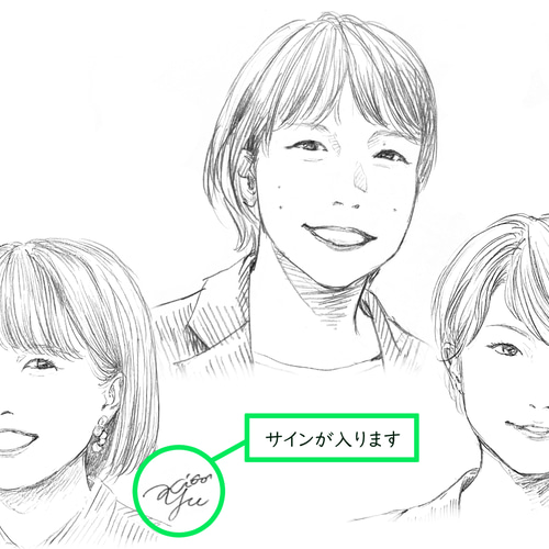 紙フレーム付き似顔絵【2名～4名・えんぴつ画】 イラスト COCOYA_arc