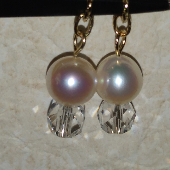 あこや真珠 7.8mm ＆ キラキラ水晶 ピアリングチャーム 金具変更可  