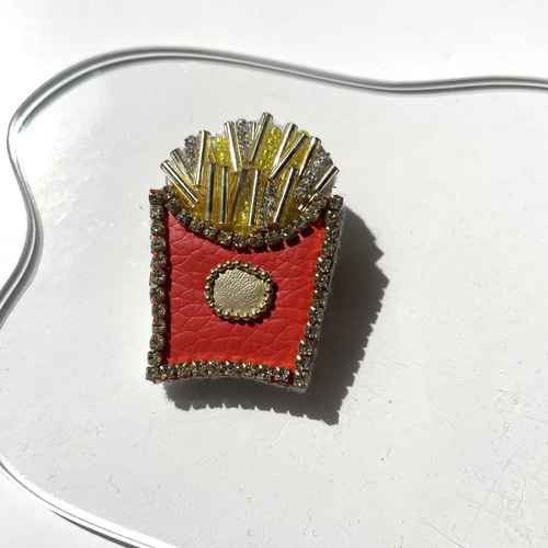 ハンバーガー&ポテトSET ブローチ ビーズ刺繍 ブローチ 373-mee