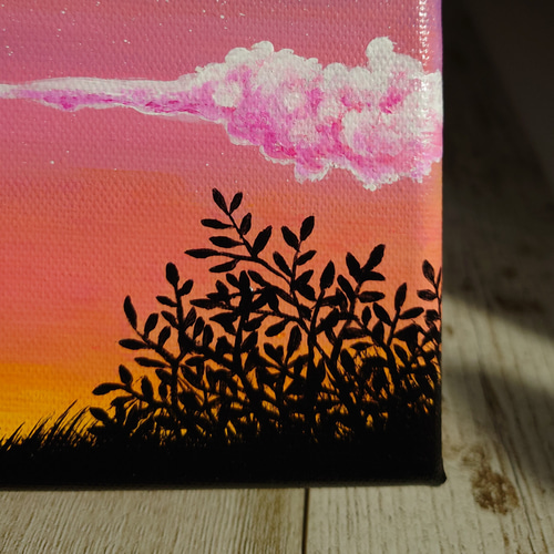 ミニ絵画 作品名「夕空と自転車」 絵画 atelier-kaza碧 通販