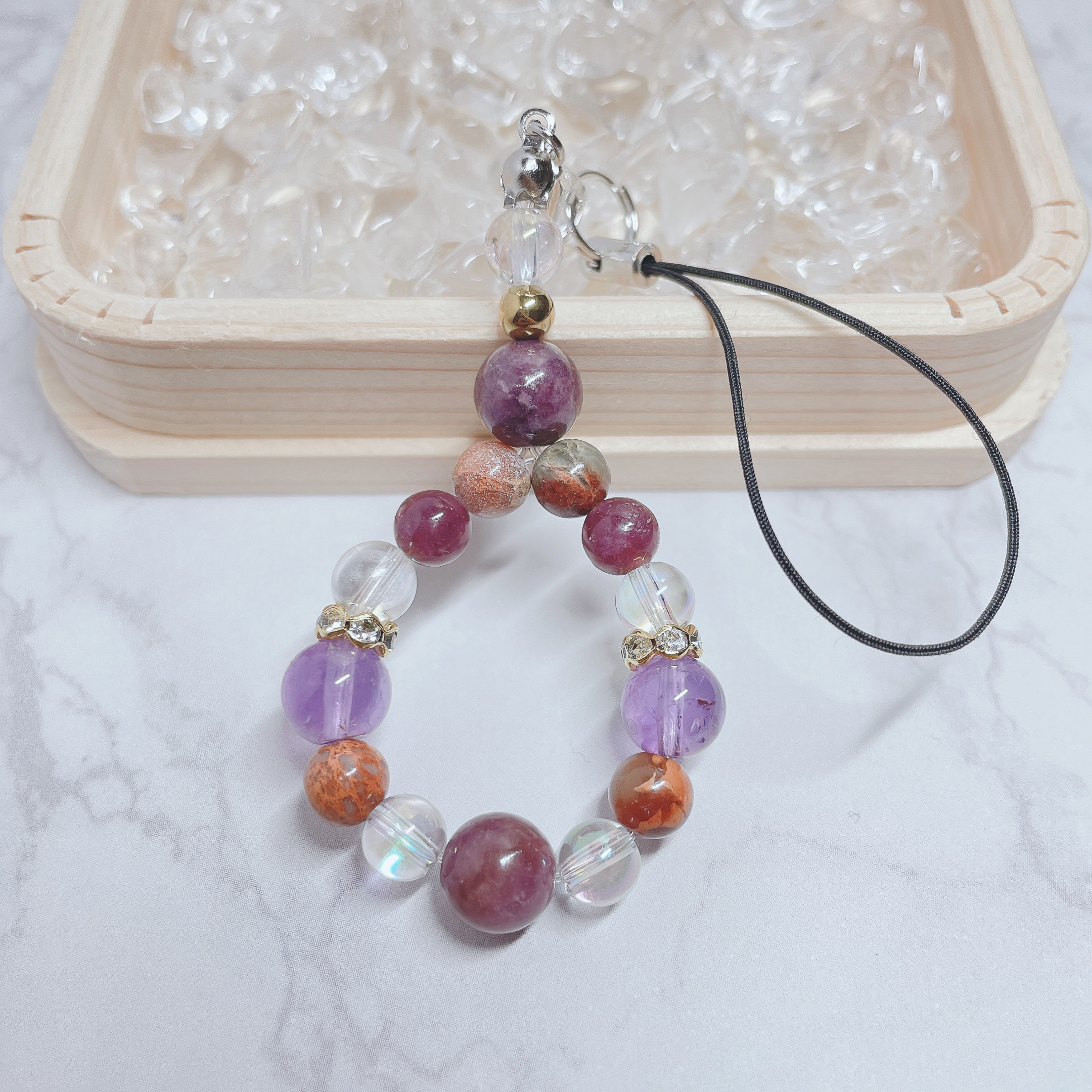 ✦過去をリセットし、新しい自分へ レピドライト・アメトリン・インプレッションストーン 天然石 ストラップ No715S