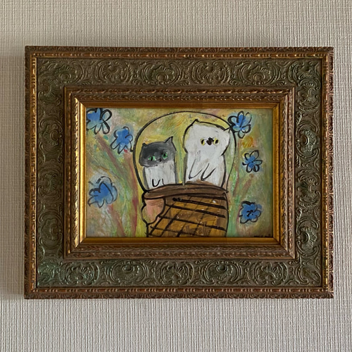 絵画。原画【可愛い猫ちゃんたちを連れて楽しい遠足に行く】 【公式通販】