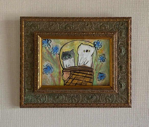 絵画。原画【可愛い猫ちゃんたちを連れて楽しい遠足に行く】 絵画。原画【可愛い猫ちゃんたちを連れて楽しい遠足に行く】