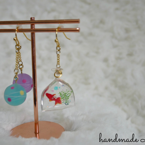 縁日ピアス／イヤリング お祭りアクセサリー 金魚すくい