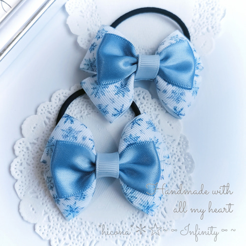 ヘアゴム】2個セット/キッズツインヘアゴム《雪の結晶リボン》 雑貨