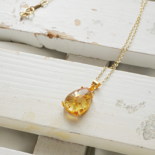 14KGF】バルティックアンバーの一粒ネックレス ネックレス・ペンダント