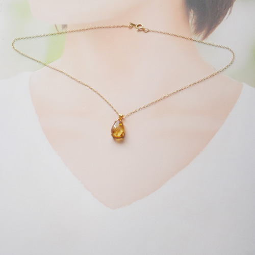 14KGF】バルティックアンバーの一粒ネックレス ネックレス