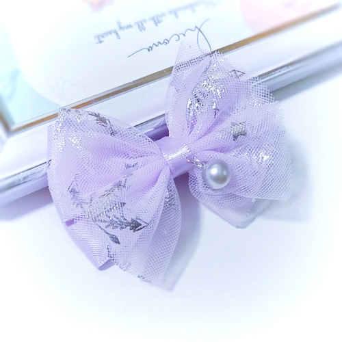 ヘアクリップ】キッズ/雪の結晶チュールリボン/選べるチャーム《推し