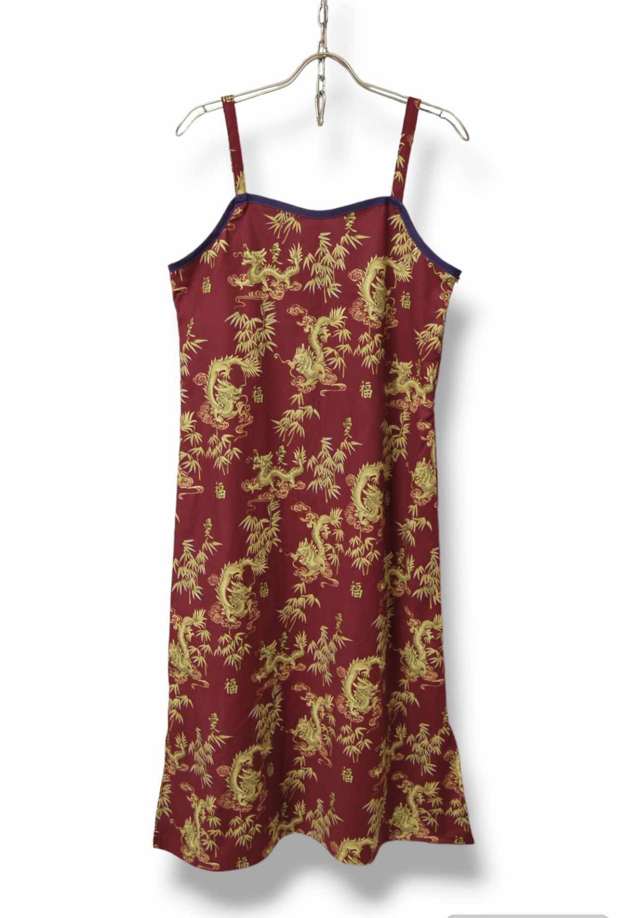 龍　福×愛　キャミスリットロングワンピース:ワインレッド