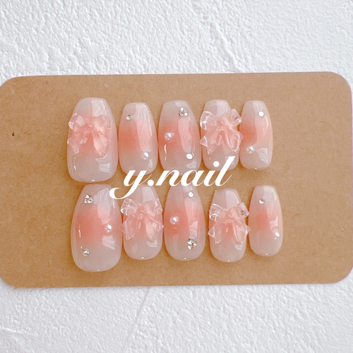 ネイルチップ/リボンネイル/チークネイル/ガーリーネイル/韓国ネイル  