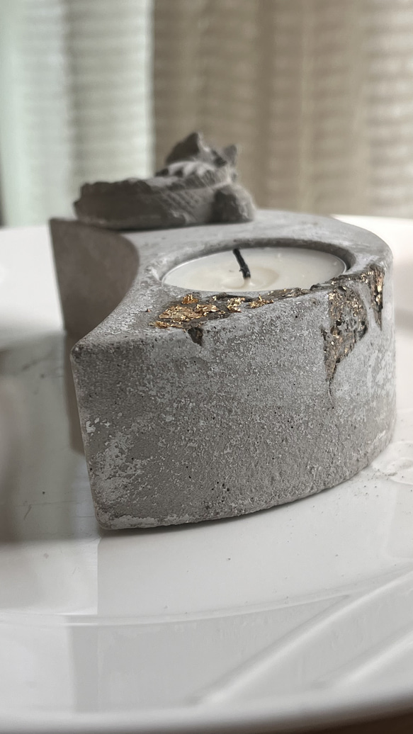 キャンドルホルダー♡三日月金箔付き♡おやすみベビードラゴン付き  