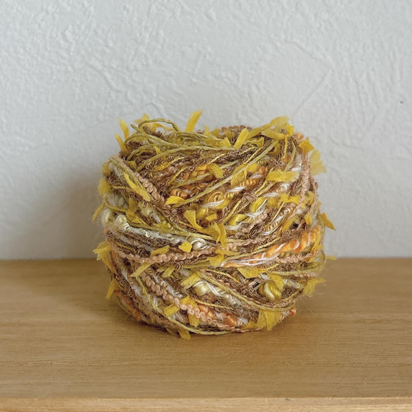 引き揃え毛糸玉*イエローオレンジ、ブラウン×イエローリボン 毛糸