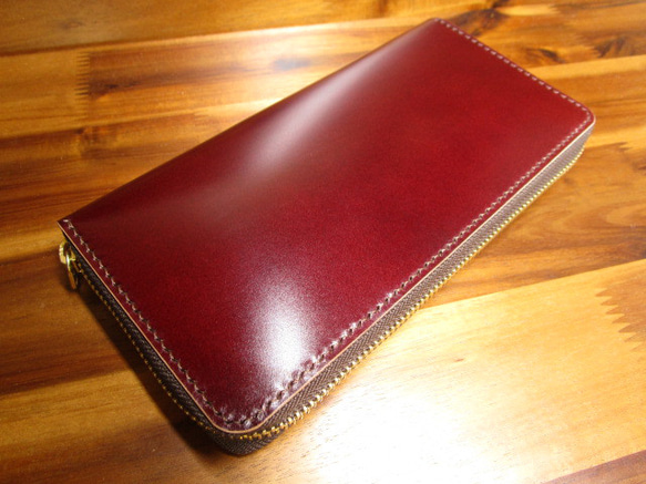 長財布 レーデルオガワ ワイン コードバン 手縫い ラウンドファスナー