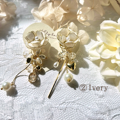 薔薇 揺れる フラワーアクセサリー ピアス イヤリング パール ハート 