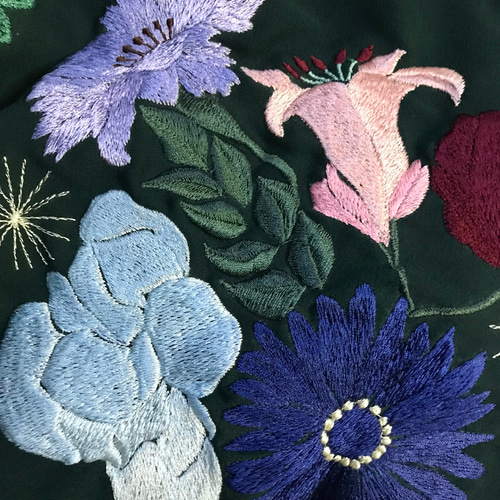 伝統工芸 横振り刺繍 大判刺繍花 ラップワンピース 巻きスカート 長袖 