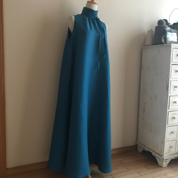 ハンドメイド 人気作家 フレンチリネンハイネックフレアマキシワンピース 黒 SUBLIMATIO -POP UP- 】The Ace Black Dress (ワンピ
