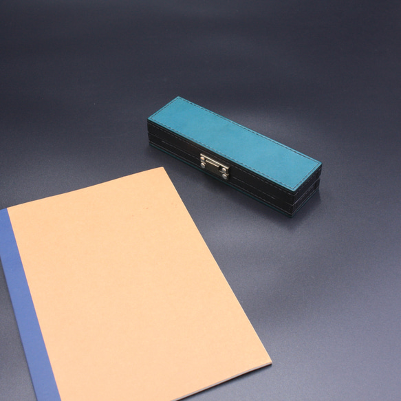 大人のペンケース（イタリアンレザー　ターコイズ&ブラック）No.009 トゥクソン リオショルダー 8cm なめし