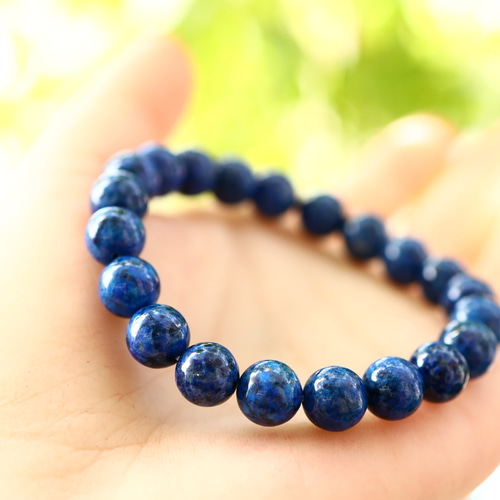 天然石ビーズブレスレット 青 金色模様 ☆プレミアムブレス☆青金石・マトリクスラズライト：9ミリ☆天然石