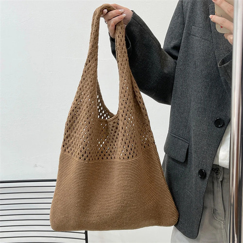 手織りトートバッグ 2WAY ショルダー大容量 ポーチ付