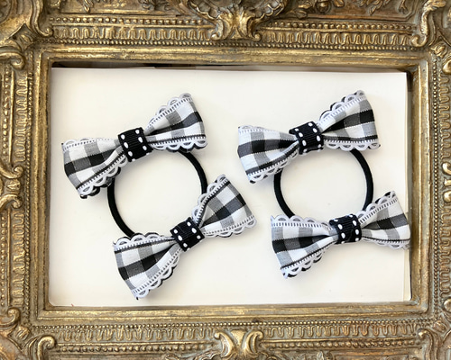 ヘアゴム キッズリボン キッズゴム ギンガムチェック　推しリボン♡ 3c123152a5f1aef21c417d7f6eb8a8