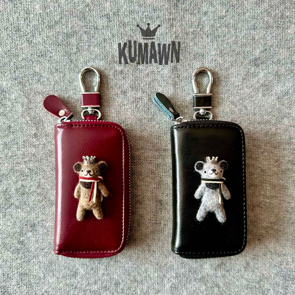 『KUMAWN/クマウン』カードポケット2個付き 便利なキーケース・牛革・多機能・スマートキー 1枚目の画像