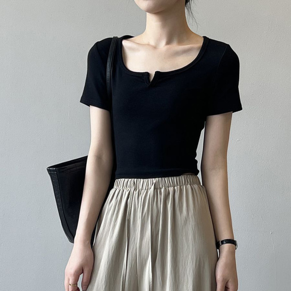 Tシャツ 夏 半袖 スクエアネック レディース リブニット トップス