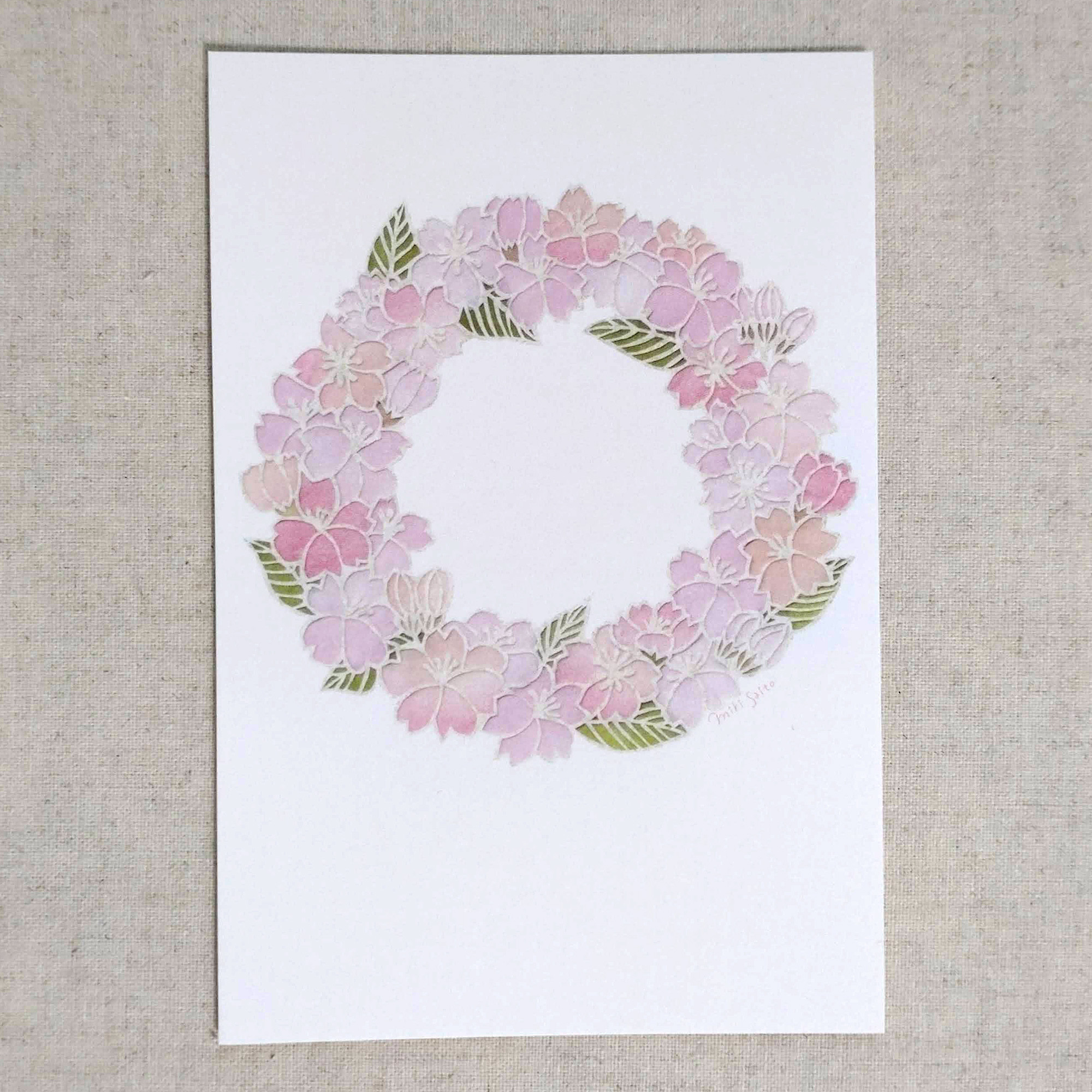 五条川の桜 花材 桜 銀ポプラ コケ 和紙 押し花 絵額/函付 作品