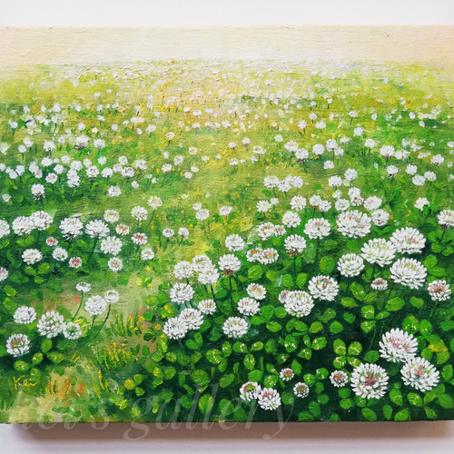 クローバー畑(額縁付き、油絵原画) 絵画 kei 通販 17739282｜Creema