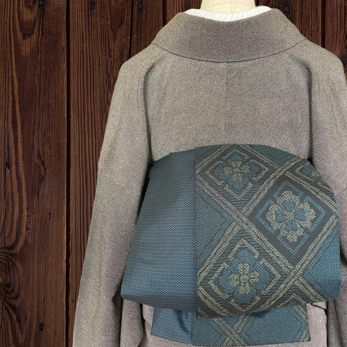 着物反物*大島絣 花菱青緑と大島紬亀甲男物でお仕立て致しました大人の