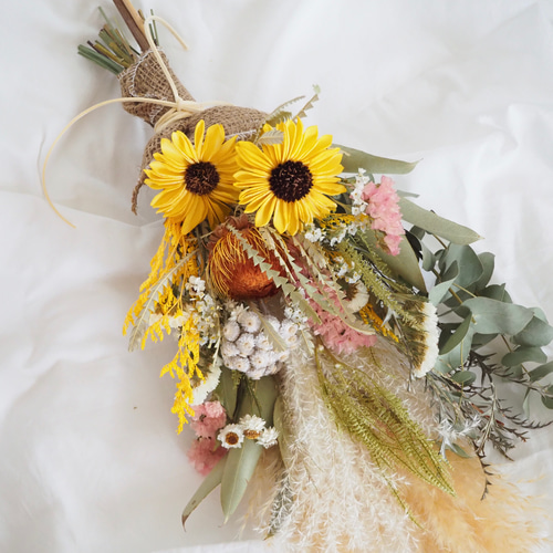向日葵のアンティークなドライフラワースワッグ flower swag スワッグ