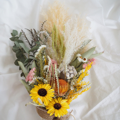 向日葵のアンティークなドライフラワースワッグ flower swag