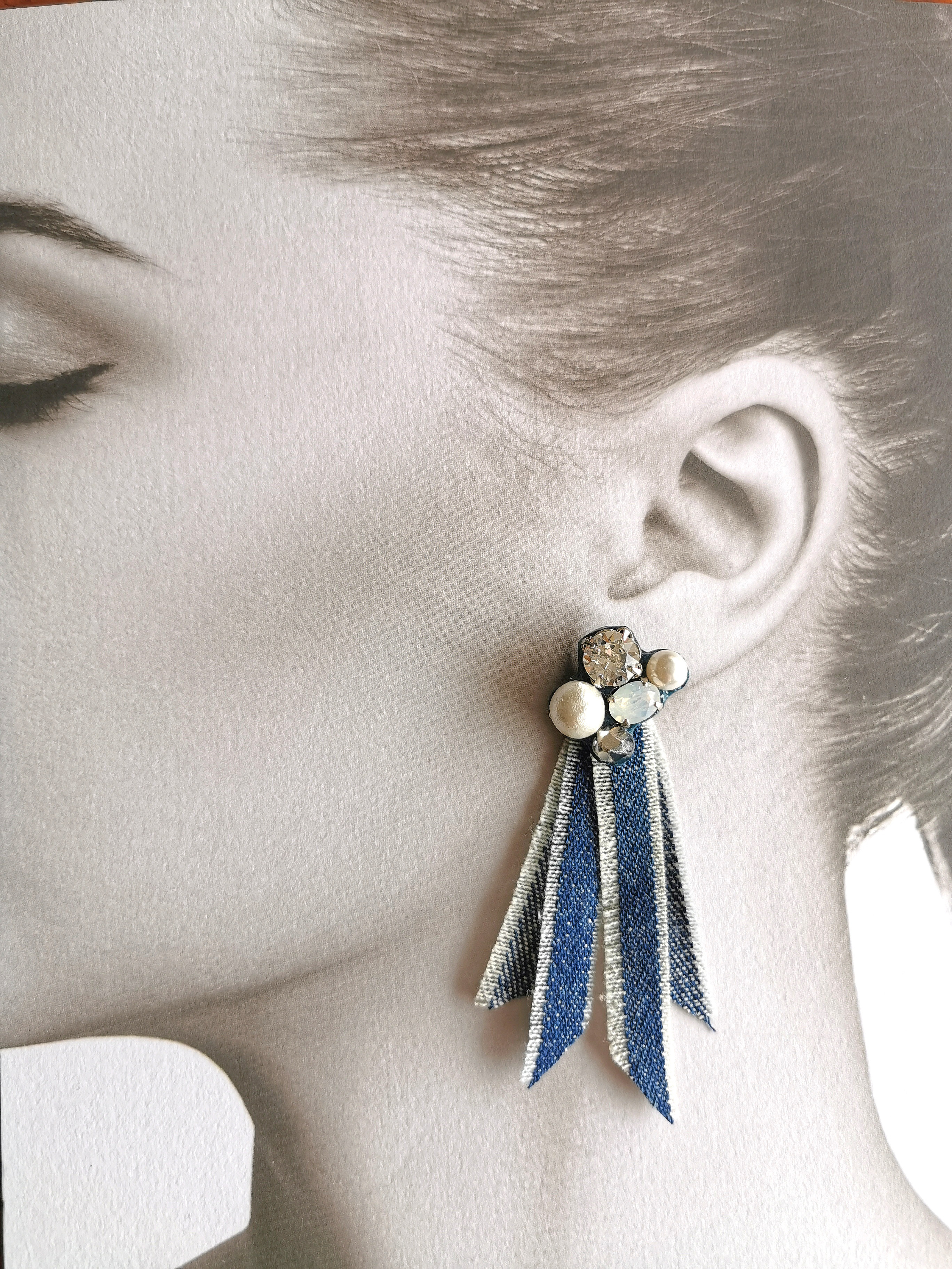 デニムタッセルビジューピアス