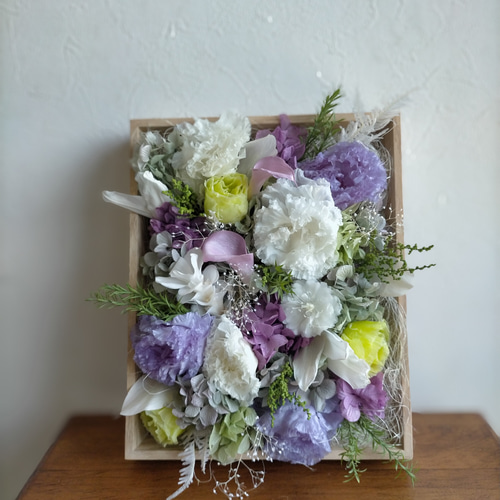 仏花　御供え花　造花　クレマチス、百合、トルコキキョウアレンジ 仏花、お供え花、クレマチス、ダリア、トルコキキョウお盆法事